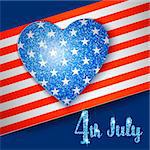 American Flag with heart for Independence Day design 4 july. Vector illustration.