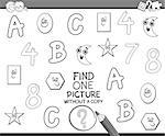 Black and White Cartoon Illustration of Educational Activity of Single Picture Search for Preschool Children for Coloring Book