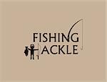 fishing tackle background with fishing rod and fisherman silhouette