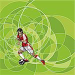 Abstract soccer player on the green background, red and white dress
