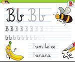 Cartoon Illustration of Writing Skills Practice with Letter B Worksheet for Children