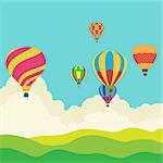 Hot air balloon in the sky vector, illustration, background, greeting card