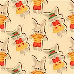 Seamless pattern with funny cartoon Bunnies. Hand-drawn illustration. Watercolor .