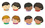 Cartoon kids icon boy girl icon head in pair isolated vector illustration european