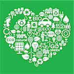 I love ecology, recycling, footprint, green power background made of icons