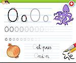 Cartoon Illustration of Writing Skills Practice with Letter O Worksheet for Children