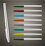 Colorful metallic ball pens. Best for mockup, corporate identity, prints, web design and for any you like. Vector illustration