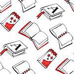 Seamless pattern with books and notebooks. Hand-drawn illustration. Vector.