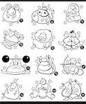 Illustration of Overweight Humorous Cartoon Zodiac Horoscope Signs Set
