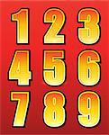 Retro numbers for signs with lamps isolated on red background