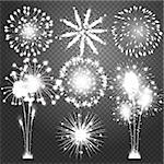Firework bursting in various shapes sparkling pictograms set. Abstract vector isolated illustration. Isolated