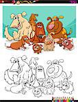 Black and White Cartoon Illustration of Dog Pet Characters Group Coloring Book