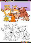 Black and White Cartoon Illustration of Dog Characters Group for Coloring