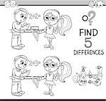 Black and White Cartoon Illustration of Finding Differences Educational Activity Task with School Kids for Coloring Book