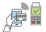 minimalistic illustration of a cellphone next to a pos terminal with accepted payment, mobile payment concept, eps10 vector