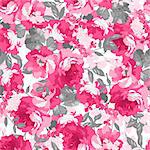 Seamless floral pattern with big pink roses