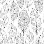 Vector illustration of seamless pattern with abstract feathers.Coloring page for adult.