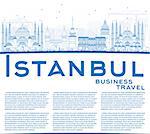 Outline Istanbul Skyline with Blue Landmarks and Copy Space. Vector Illustration. Business Travel and Tourism Concept with Istanbul City. Image for Presentation Banner Placard and Web Site.