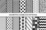 Collection of geometric seamles patterns. Black and white textures.