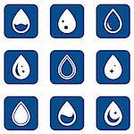 set of blue icons with droplet with silhouette