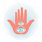 Vintage vector illustration of hand and eyes