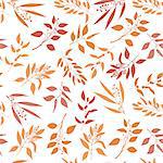 Seamless plant background. Endless pattern with orange twigs and leaves silhouette. Vector illustration on white background