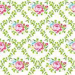 Seamless floral pattern with branches and pink of roses