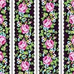 Seamless floral pattern with pink roses, forget-me-not