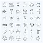 Line Grill Icons Set. Vector Collection of Modern Thin Outline Barbecue Menu Symbols.