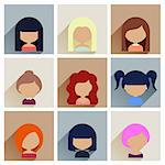 Colorful Avatars Icons Set in Flat Style with Long Shadow