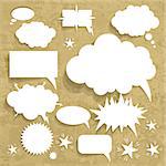 Cardboard Structure With Paper Speech Bubble, Vector Illustration. Grunge brown background