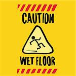 caution wet floor, pop art retro vector illustration