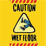 caution wet floor feet men, pop art retro vector illustration