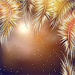 Palm tree branches on night sky background. Vector illustration.