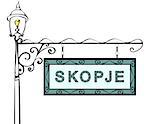 Skopje retro pointer lamppost. Skopje Capital Macedonia tourism travel.