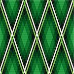 Rhombic seamless vector fabric pattern mainly in emerald hues with contrast lines