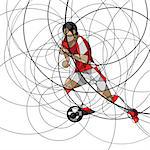 Abstract soccer player, red and white dress