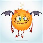 Happy cartoon monster. Halloween vector monster flying with two wings isolated