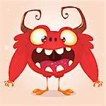 Happy cartoon red monster. Halloween vector monster with horns isolated