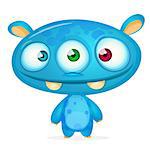 Cute cartoon monster alien. Halloween vector blue alien with three eyes isolated