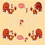 Cock big set. Cartoon style. Rooster set vector illustration, isolated. Ready for package design, icon, logo design and others. Vector image of a cock.