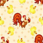 Cock cartoon pattern. Funny rooster pattern. vector illustration