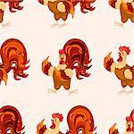 Cock pattern. Cartoon style. Rooster set vector illustration. Vector image of a cock.