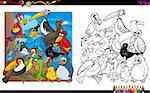 Black and White Cartoon Illustration of Bird Characters Coloring Book Activity