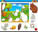 Cartoon Illustration of Educational Activity Task for Preschool Children with Wild Animal Characters