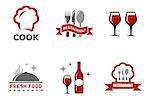 set six restaurant symbols with red accent