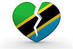 Broken white heart shape with Tanzania flag, 3D rendering