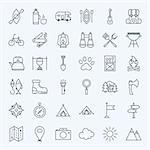 Line Camping Icons. Vector Collection of Modern Thin Outline Adventure Camp Symbols.