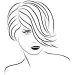 Attractive young beautiful woman portrait with stylish short hairstyle. The hair covers almost half face. Vector outline