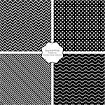 Collection of simple black and white seamless patterns.